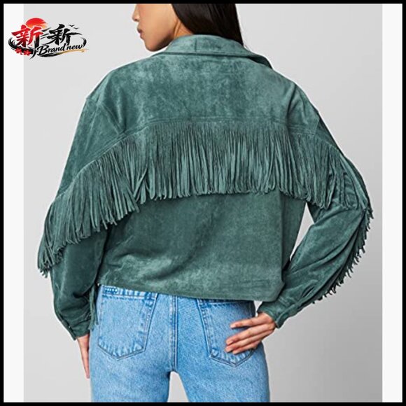 Faux Suede Fringe Jacket Women's Casual Snap Button Cuffs - Picture 3 of 7
